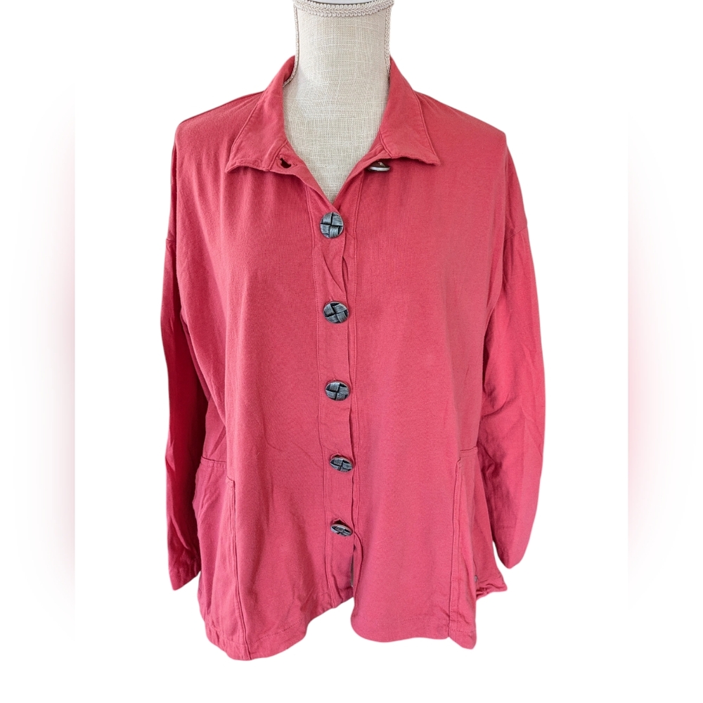 Neon Buddha Coral Pink Button Up Tunic Womens‎ Small Long Sleeve